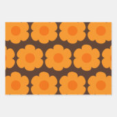 レトロ70年代の花オレンジと茶色の花の模様 ラッピングペーパーシート (正面)