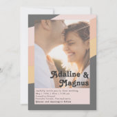 レトロ70年代の虹の暗カジュアル色あせた写結婚真 招待状 (正面)