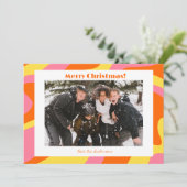 レトロ70年代オレンジイエローピンクカラフルクリスマス シーズンカード (スタンド正面)