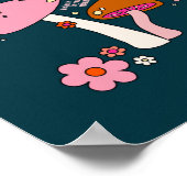 レトロ70年代キノコと花ネイビーブルー ポスター (角)