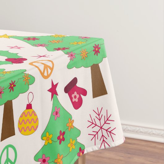 レトロ70年代グルーヴィークリスマスツリーパターン テーブルクロス (インサイチュ)