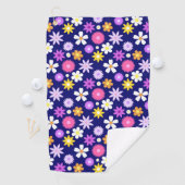 レトロ70年代スタイルの花の模様（濃い青） ゴルフタオル (インサイチュ)