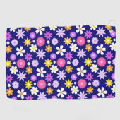 レトロ70年代スタイルの花の模様（濃い青） ゴルフタオル (横)