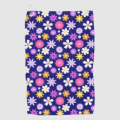 レトロ70年代スタイルの花の模様（濃い青） ゴルフタオル (正面)