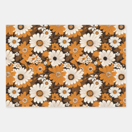 レトロ70年代スタイル花柄 ラッピングペーパーシート