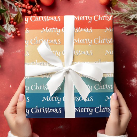 レトロ70年代ストライプ メリークリスマス ラッピングペーパー