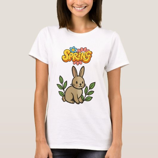 レトロ70年代スプリングバニーデザイン Tシャツ (正面)