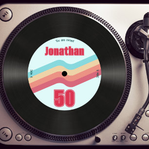 レトロ70年代テーマ50誕生日音楽レコード 招待状