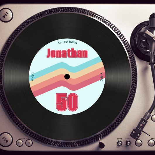 レトロ70年代テーマ50誕生日音楽レコード 招待状