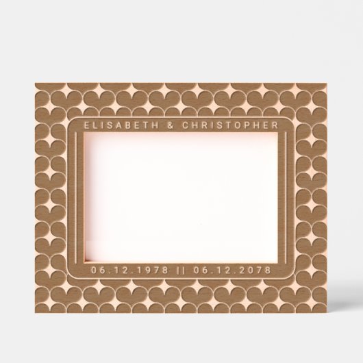 レトロ70年代ハート結婚名前をカスタムする記念日 レーザー彫刻フレーム (正面)