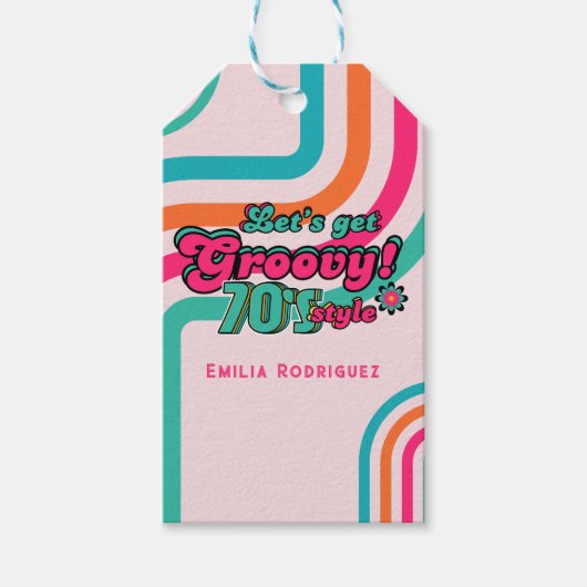レトロ70年代パーティーフェルトタグ 女の子の誕生日 グルーヴィー ギフトタグ (正面)