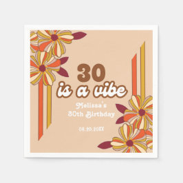レトロ70年代ヒッピー花30歳の誕生日 スタンダードカクテルナプキン