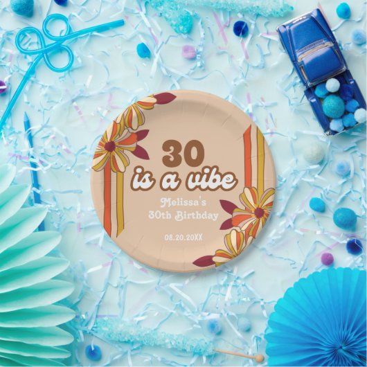 レトロ70年代ヒッピー花30歳の誕生日 ペーパープレート (パーティー)