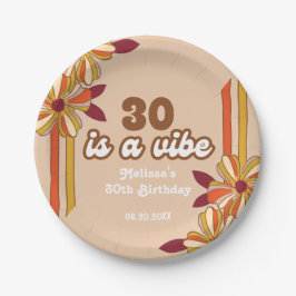 レトロ70年代ヒッピー花30歳の誕生日 ペーパープレート