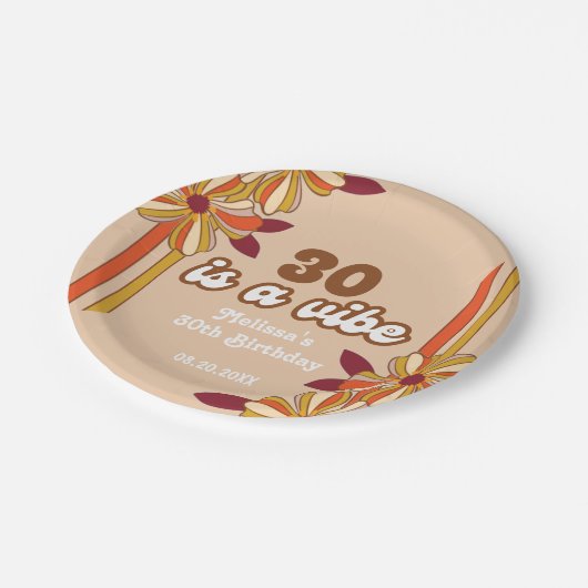 レトロ70年代ヒッピー花30歳の誕生日 ペーパープレート (アングル)