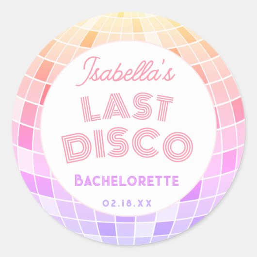 レトロ70年代ピンクディスコボール独身最後の夜  ラウンドシール (正面)
