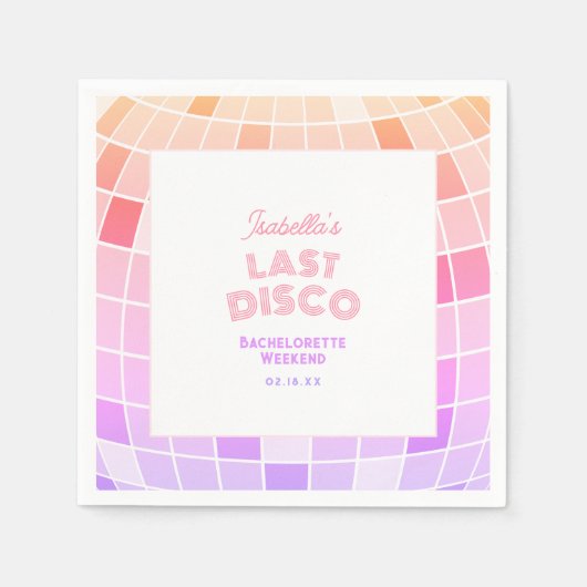 レトロ70年代ピンクディスコボール独身最後の週末 スタンダードカクテルナプキン (正面)