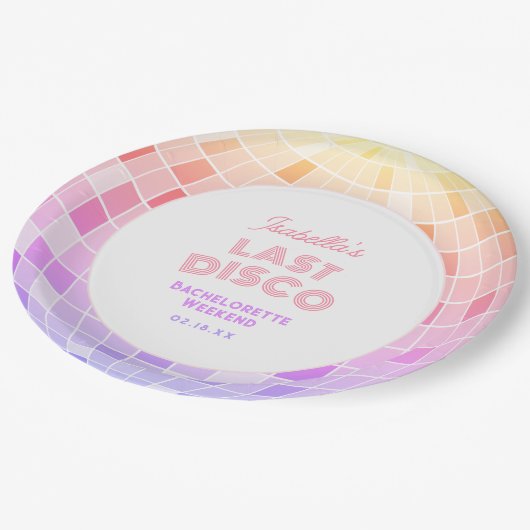 レトロ70年代ピンクディスコボール独身最後の週末 ペーパープレート (アングル)