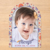 レトロ70年代フラワーパワー写真誕生のお知らせ アクリル招待状 (正面)