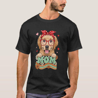 レトロ70年代フラワー ゴールデンレトリバー 母 母の日 Tシャツ