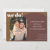 レトロ70年代ブラウン幾何学ユニークフォトウェディング 招待状 (正面)