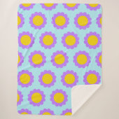 レトロ70年代ブルーパープルとイエローフローラルパターン シェルパブランケット (正面)