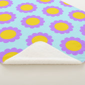 レトロ70年代ブルーパープルとイエローフローラルパターン シェルパブランケット (3/4)