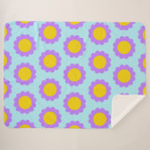 レトロ70年代ブルーパープルとイエローフローラルパターン シェルパブランケット (正面(横))