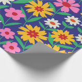 レトロ70年代ボホの花オンネイビーブルー ラッピングペーパー (角)
