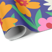 レトロ70年代ボホの花オンネイビーブルー ラッピングペーパー (ロールコーナー)