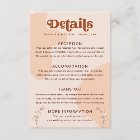 レトロ70年代ボホ結婚詳細 エンクロージャーカード (正面)