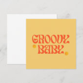 レトロ70年代マスタードオレンジ ヒッピーのグ루ーヴィーベイビー 招待状 (正面/裏面)