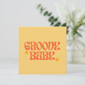 レトロ70年代マスタードオレンジ ヒッピーのグ루ーヴィーベイビー 招待状 (スタンド正面)