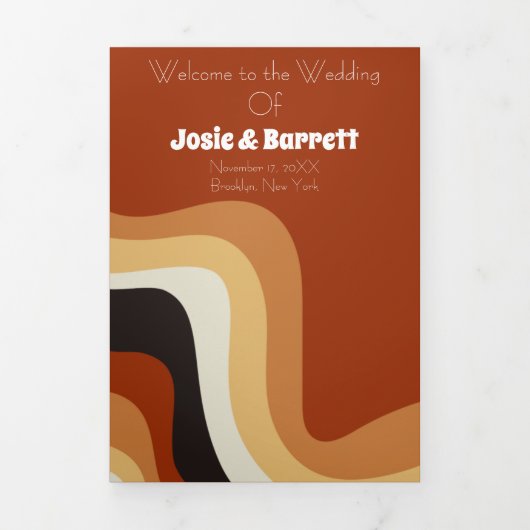 レトロ70年代ヴィンテージウェディング 三つ折りプログラム (カバー)