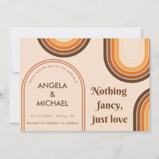 レトロ70年代虹ミニマルブラウンアーチボーホー セーブザデート