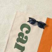 レトロ70年代虹色グリーンオレンジ名前カスタマイズ ビーチタオル (インサイチュ)