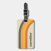 レトロ70年代虹色グリーンオレンジ名前カスタマイズ ラゲッジタグ (正面縦)