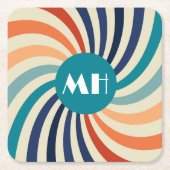 レトロ70年代 スターバースト モノグラム スクエアペーパーコースター (正面)