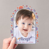 レトロ70年代 フラワーパワー フォト 誕生発表 アクリル招待状 (インサイチュ (ポータブル))