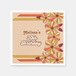 レトロ70年代Groovy Hippie花30歳の誕生日 スタンダードカクテルナプキン