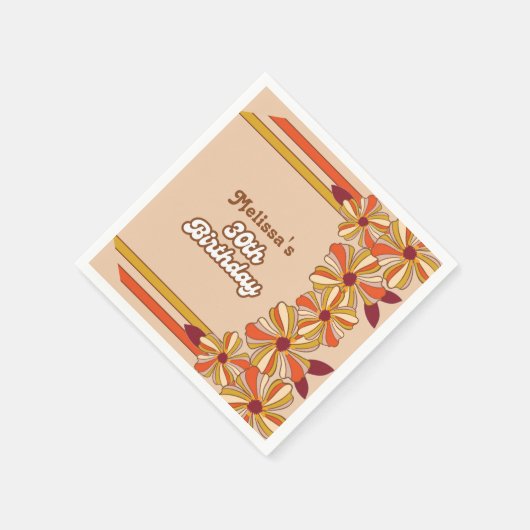 レトロ70年代Groovy Hippie花30歳の誕生日 スタンダードカクテルナプキン (角)