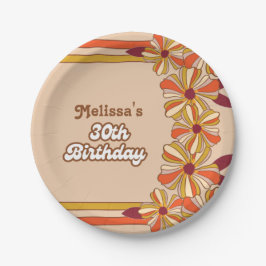 レトロ70年代Groovy Hippie花30歳の誕生日 ペーパープレート