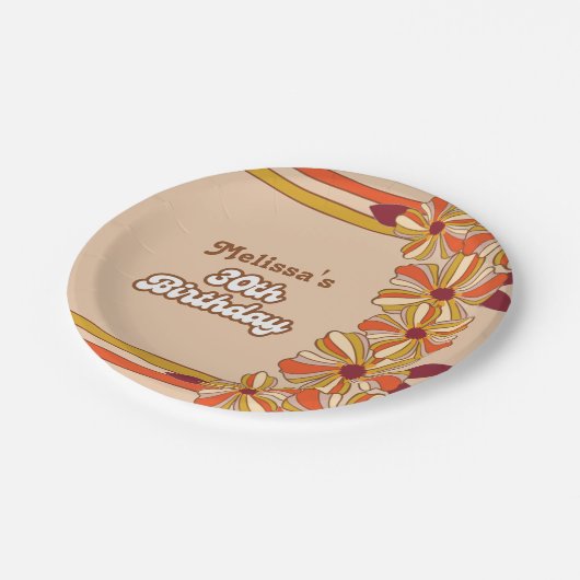 レトロ70年代Groovy Hippie花30歳の誕生日 ペーパープレート (アングル)