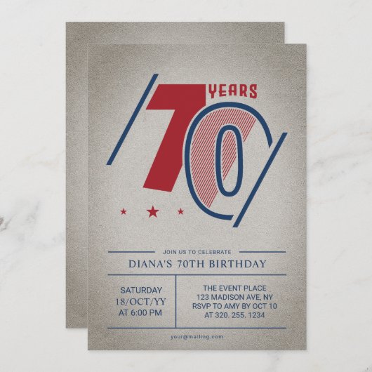 レトロ70誕生日 招待状 (正面/裏面)