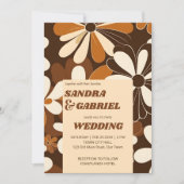 レトロ70ies terracotta花結婚のテンプレート 招待状 (正面)