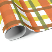 レトロ70sのオレンジの格子縞 ラッピングペーパー (ロールコーナー)
