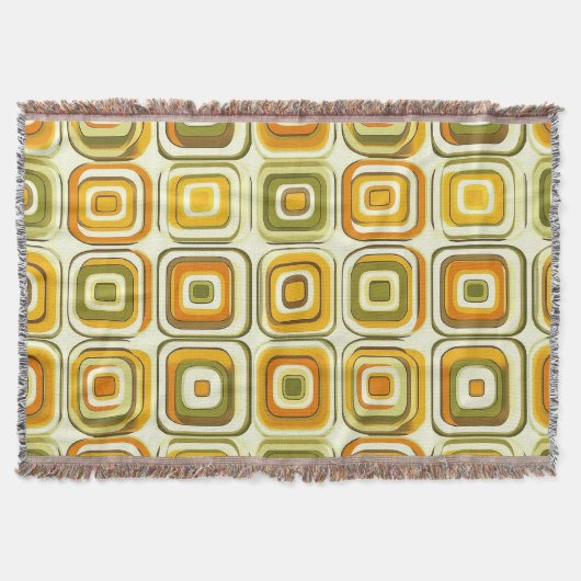 レトロ70sの幾何学模様(暖かいトーン) スローブランケット (正面)