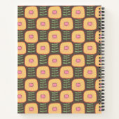 レトロ70sの花の模様(茶パーソナライズされた) ノートブック (裏面)