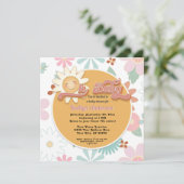 レトロ70sオベビーデイジーピンクピーチガールシャワー 招待状 (スタンド正面)