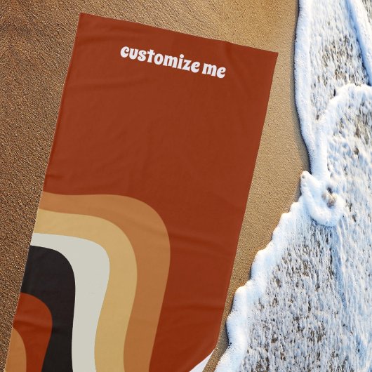 レトロ70sオレンジグルービーヒッピーパーソナライズされた ビーチタオル